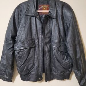 Y2k 90s Vintage Black Leather Jacket 90s Leather Bomber Jacket